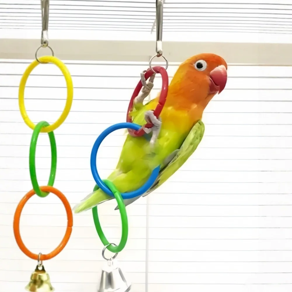 Juguete de Plástico Colorido con Anillo Colgante para Pájaros, para Jugar y Aliviar el Aburrimiento, Columpio Interactivo para Jaulas de Pájaros