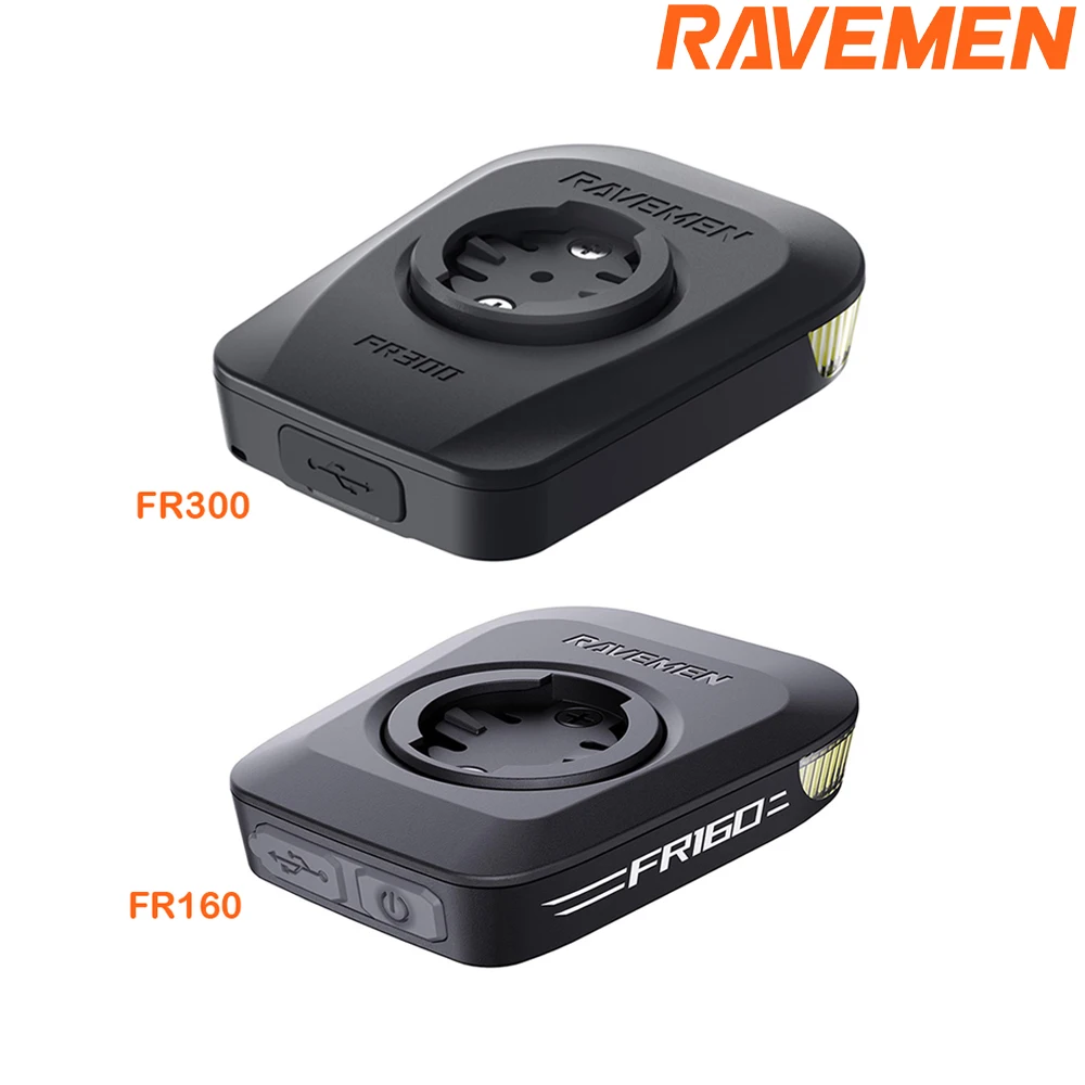 Luz Delantera para Bicicleta RAVEMEN FR300 FR160, Soporte AOM05 Compatible con GPS Garmin Wahoo, Luz Frontal de Seguridad para Bicicleta con Visibilidad Lateral