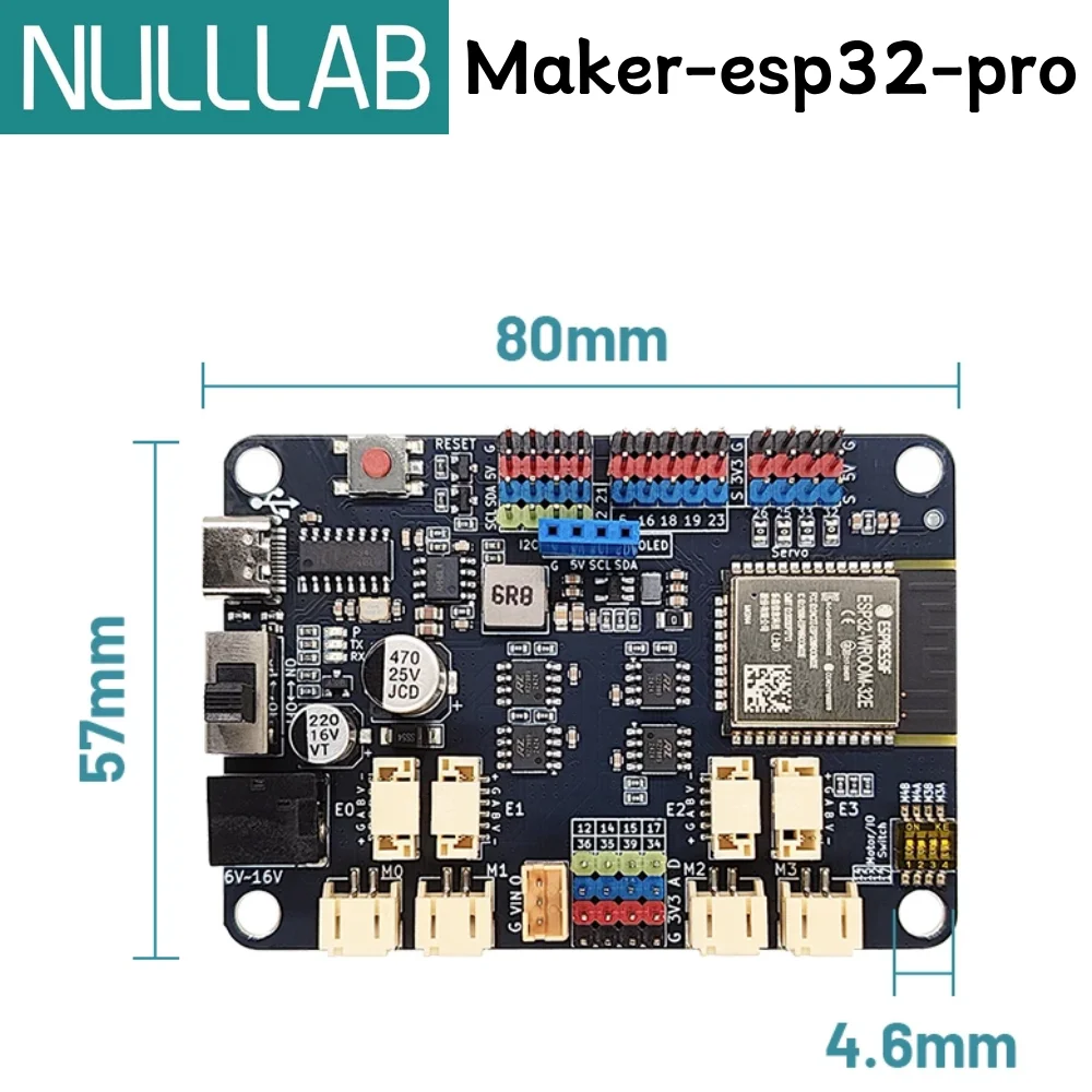 Controlador de Motor Maker-ESP32-pro 2.4GHz WiFi y Bluetooth ESP32-WROOM-32E 6-16V 3A de Alta Corriente USB-C (4 Encoders o 4 DC/4 Servo)