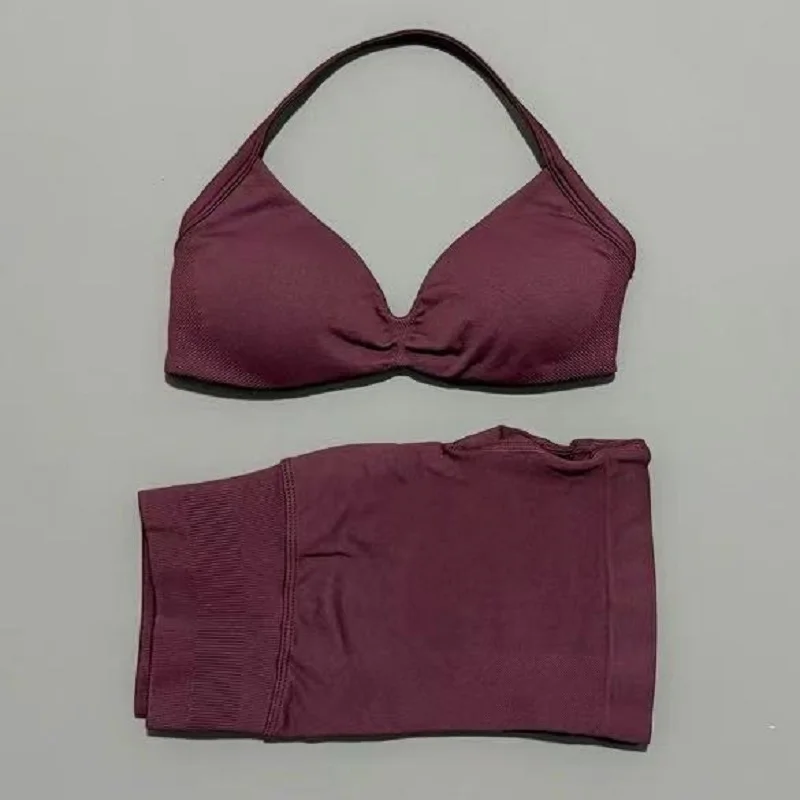 Conjunto deportivo de 2 piezas para mujer, sujetador sin mangas para Yoga, cintura alta, pantalones cortos de gimnasio, traje de entrenamiento para correr y Fitness