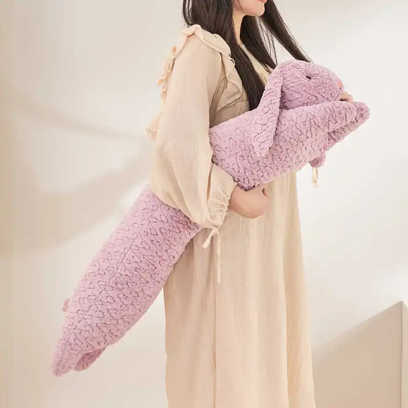 Almohada larga de conejo de peluche para el cuerpo, cojín grande y bonito de conejo relleno para dormir, almohada decorativa para el cuerpo, cojín para respaldo de silla, decoración