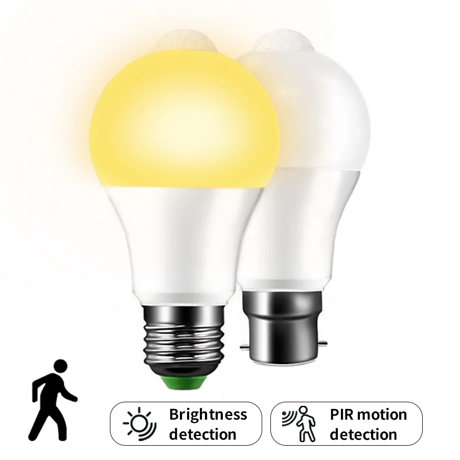 AC 85-265V 12W 15W 18W 20W B22 E27 bombilla LED con Sensor de movimiento lámpara LED con detección infrarroja humana luz nocturna de encendido/apagado automático para el hogar