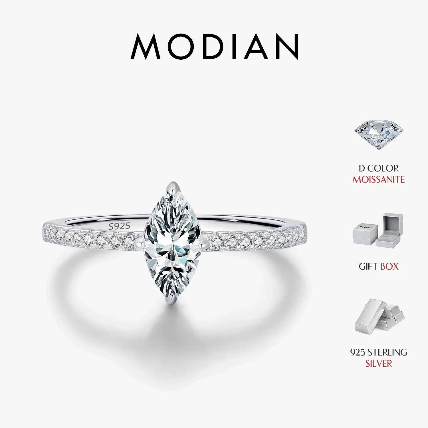 Anillo MODIAN de moissanita con rombos de 0,5 quilates, Plata de Ley 925, anillos de boda de diamantes creados en laboratorio brillantes para mujer, joyería nupcial