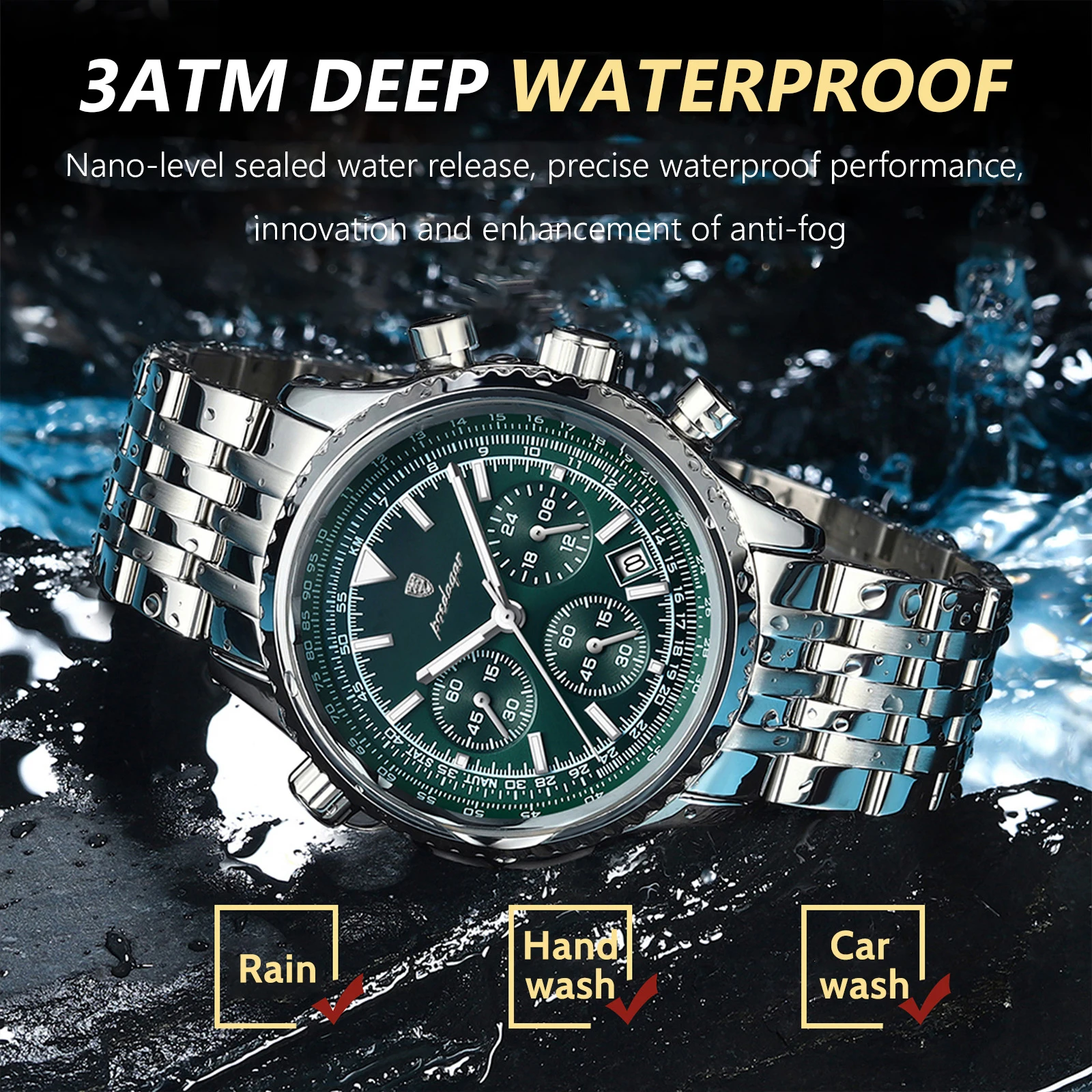 POEDAGAR relojes de lujo para hombre con cronógrafo y fecha, reloj deportivo de acero inoxidable para hombre, reloj militar de cuarzo luminoso resistente al agua para hombre