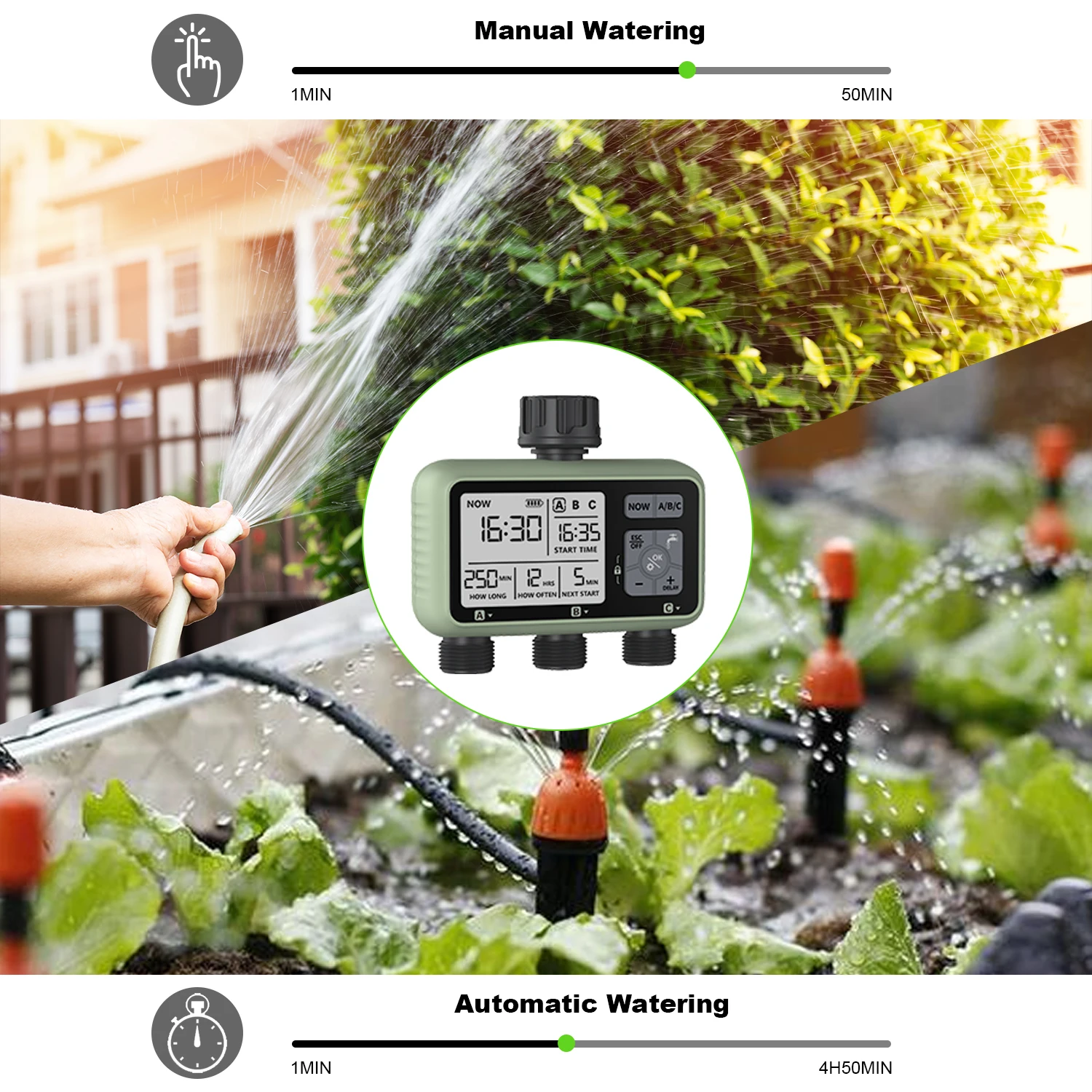 Eshico-aspersor de jardín Digital, dispositivo con temporizador de agua de 3 salidas, programa de Control independiente, 2024