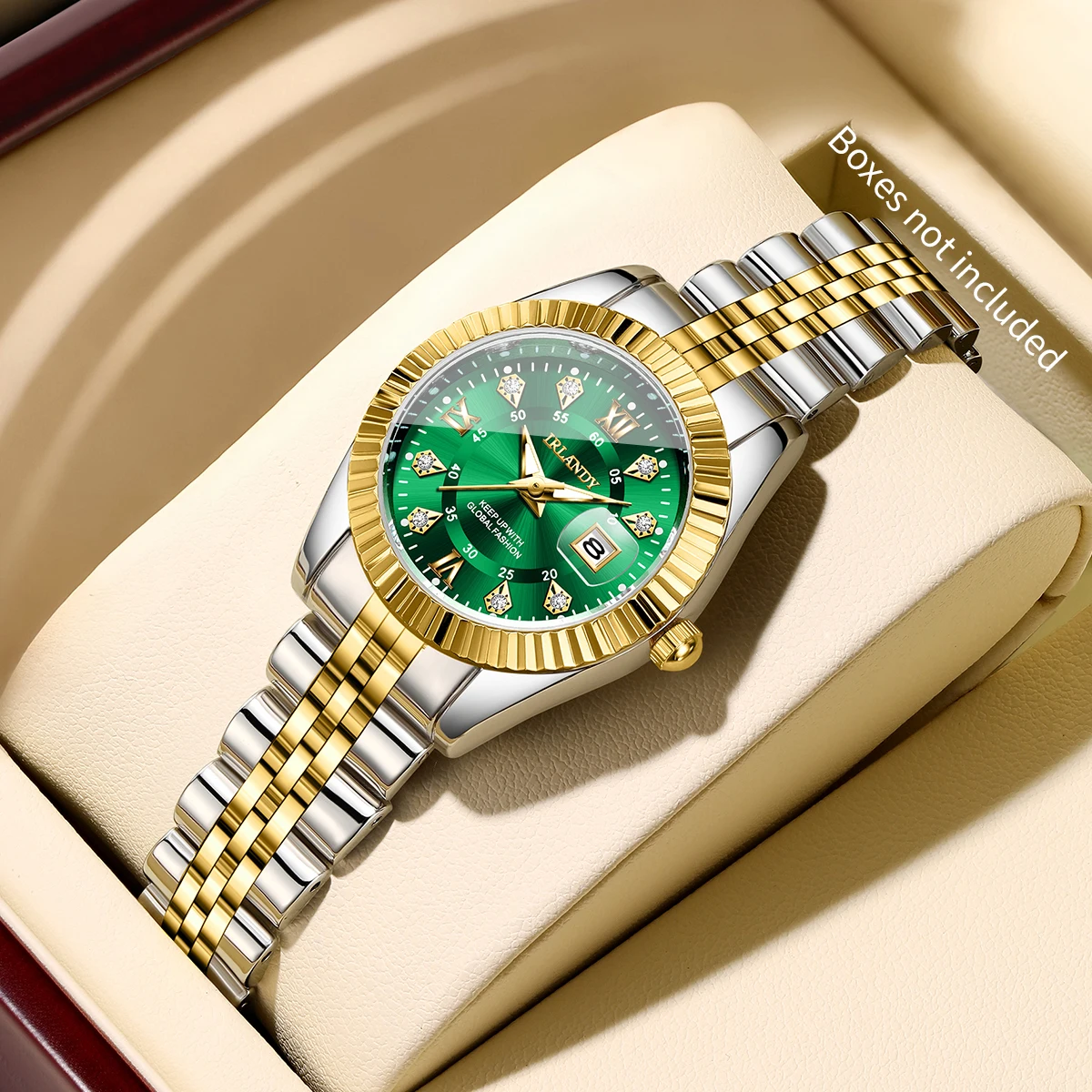 Reloj de cuarzo con esfera Roma para mujer, relojes de pulsera con calendario de acero inoxidable y diamantes de imitación para mujer, reloj femenino (sin caja)