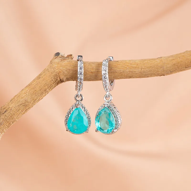 Pendientes de piedras preciosas de turmalina Paraiba brasileña de Cellacity para mujer, pendientes de plata de ley auténtica, regalo de fiesta 2023