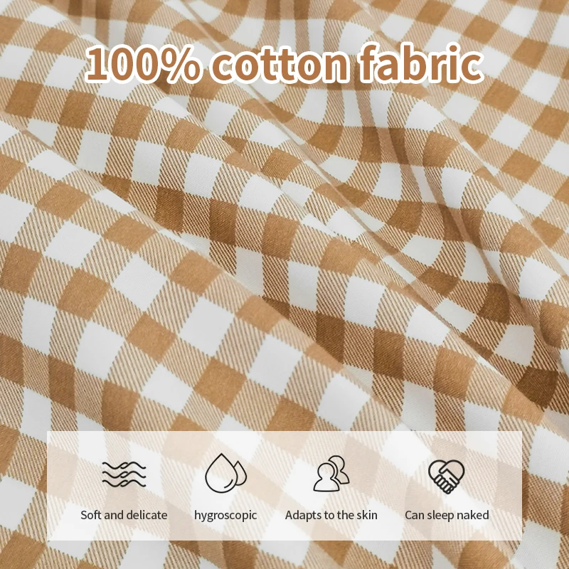 Juego de funda nórdica 100% algodón, juego de cama con rayas a cuadros, transpirable y agradable para la piel, 1 funda nórdica, 2 fundas de almohada, estilo Simple japonés
