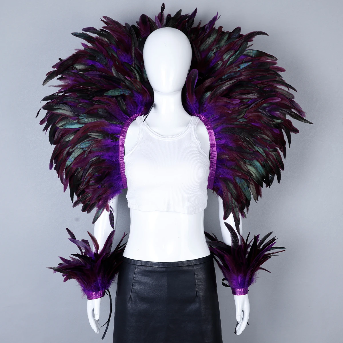 Conjunto elegante de chal de 2 piezas para mujer, estilo Punk de plumas para Cosplay, baile de máscaras de Halloween, fiesta, Carnaval, nuevo