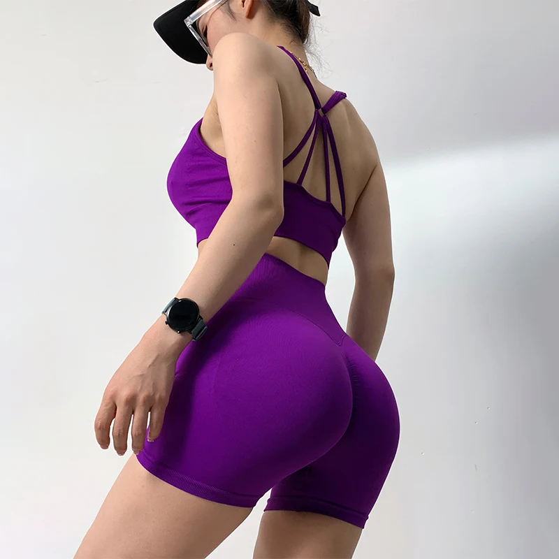 Conjuntos de Yoga de 2 uds., trajes de entrenamiento de cintura alta para mujer, ropa de gimnasio, trajes deportivos, chándal de Fitness, ropa deportiva, pantalones cortos