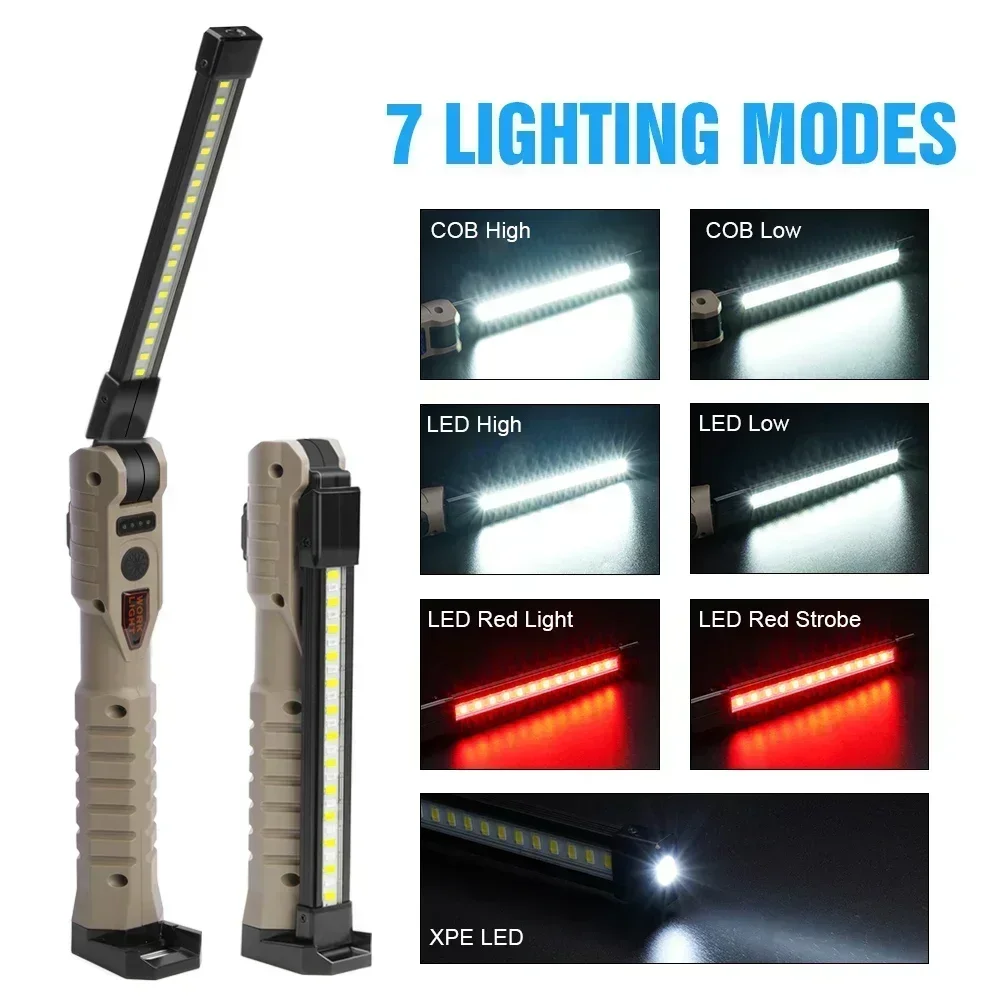 Linterna LED de trabajo plegable COB XPE, linterna de mano con batería integrada, lámpara de inspección de coche de emergencia, estroboscópica SOS roja