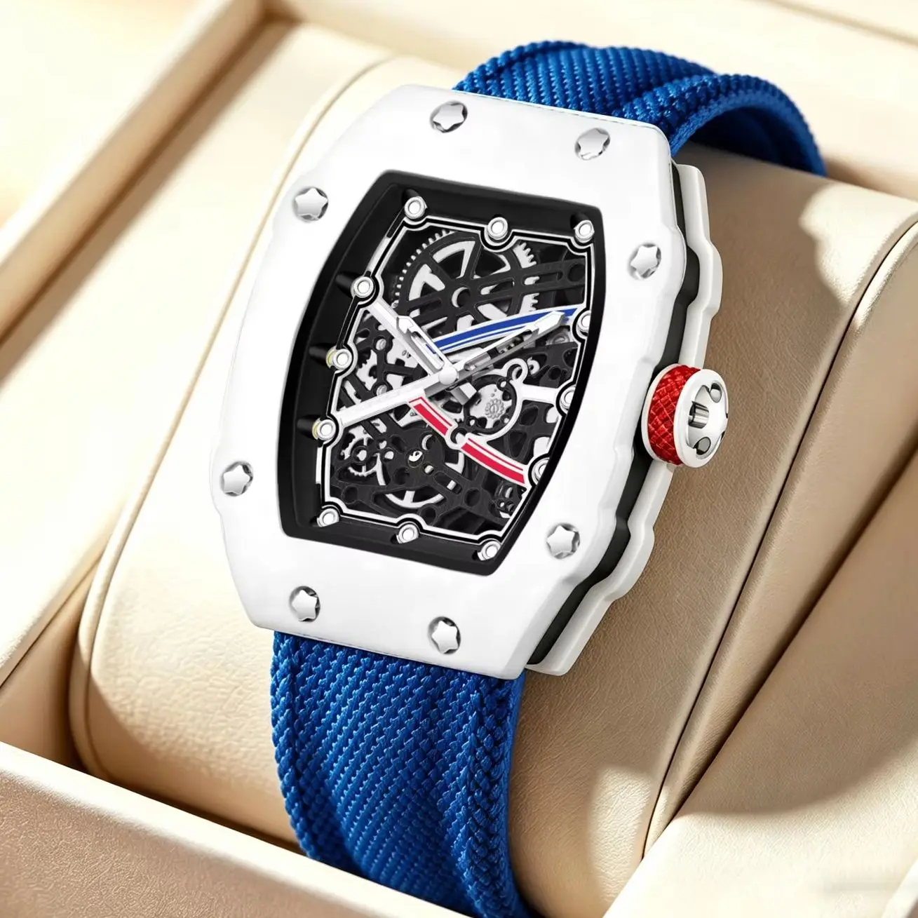Relojes de hombre de nueva moda, reloj de cuarzo ultrafino con correa de nailon en forma de barril, reloj de pulsera masculino, reloj de esqueleto, reloj masculino.