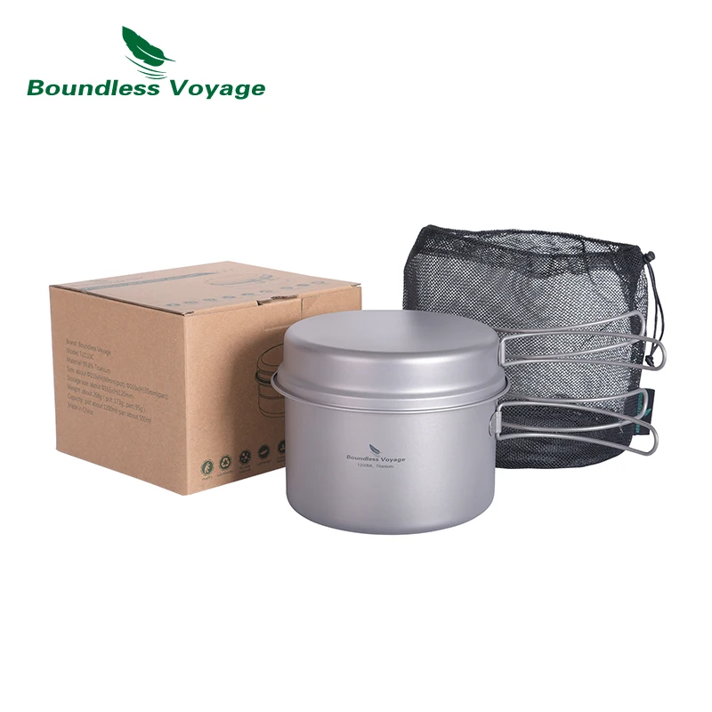 Olla y sartén de titanio Boundless Voyage, olla para mochilero con asas plegables portátiles, Kit de desorden para acampar, juego de utensilios de cocina Ti2110C