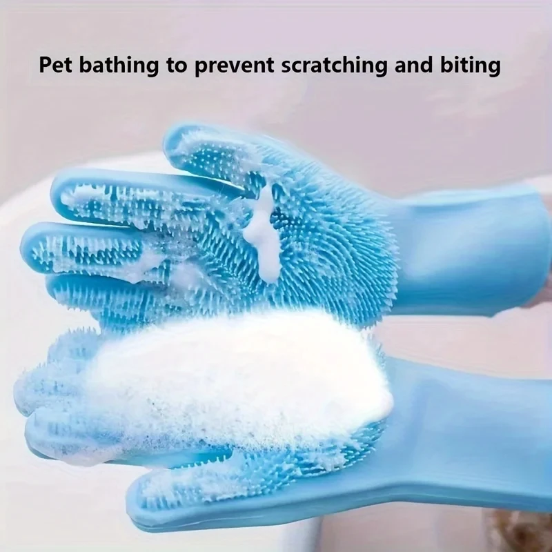 Guantes mágicos de silicona para limpieza de mascotas, esponja limpiadora de lavado de platos, depilación, champú de baño para perros y gatos