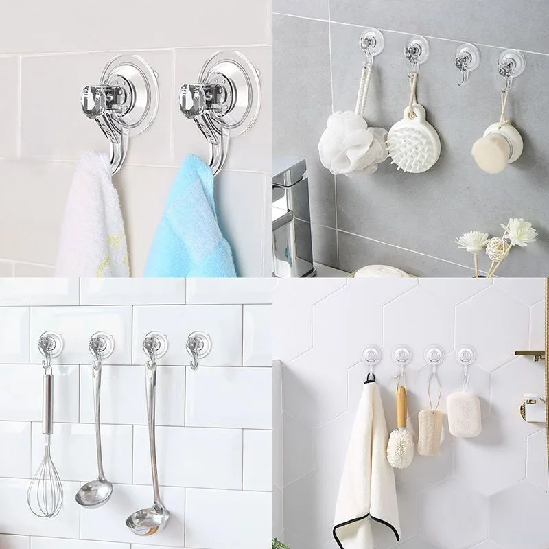 Gancho de Succión, Gancho de Succión al Vacío Transparente y Reutilizable de Alta Resistencia, Accesorios de Cocina de Vidrio, Gancho para Toallas de Baño