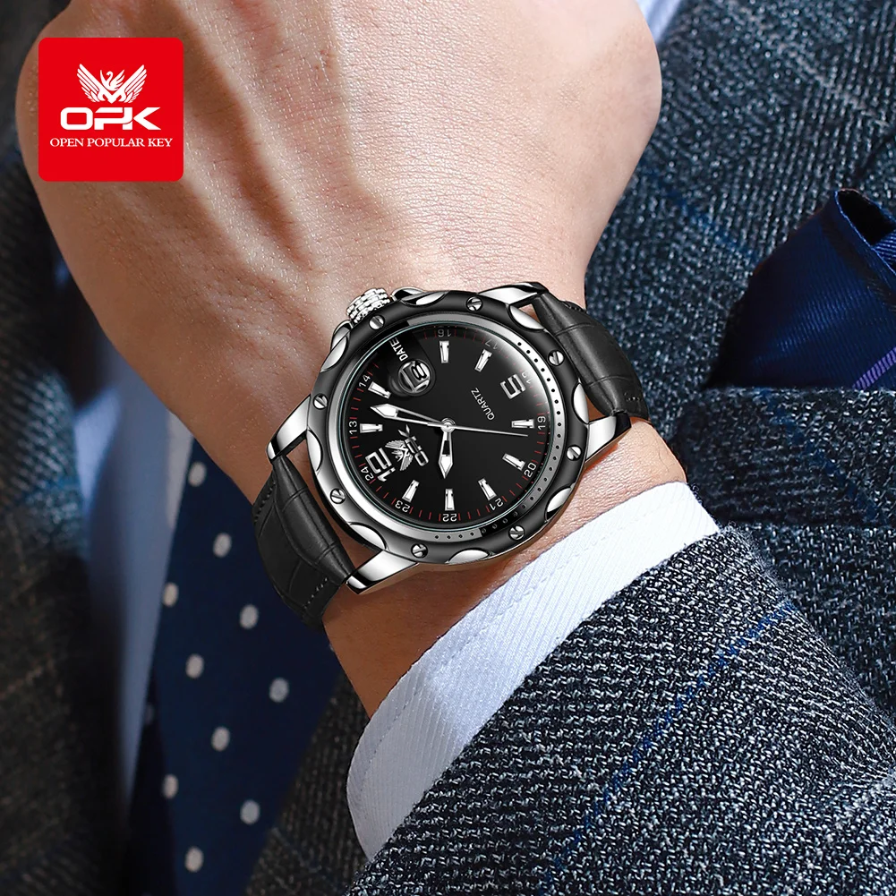 OPK 6026 Reloj de Cuarzo para Hombre, Correa de Acero, Casual y Minimalista con Fecha
