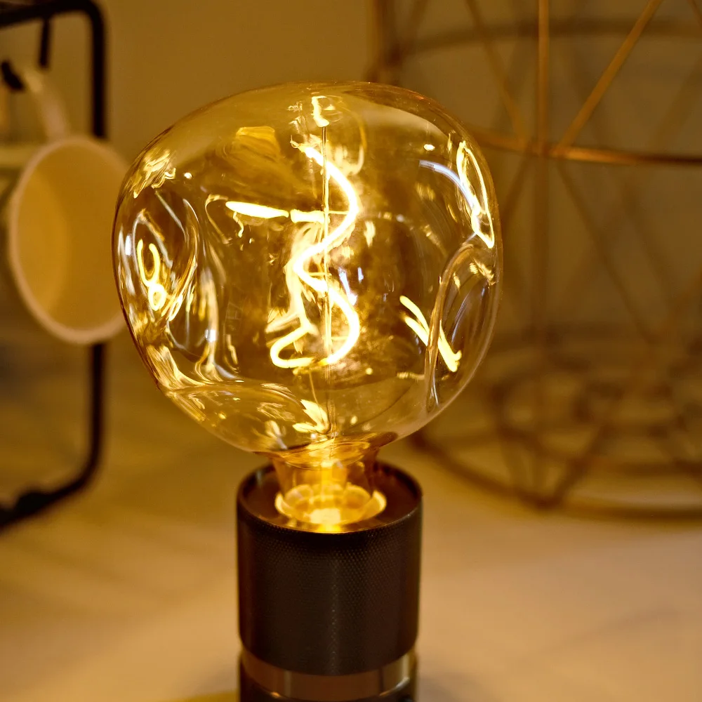 TIANFAN-bombilla Led Edison de forma especial Alien G125, 4W, regulable, 220-240V, E27, decorativa, ámbar, súper cálida