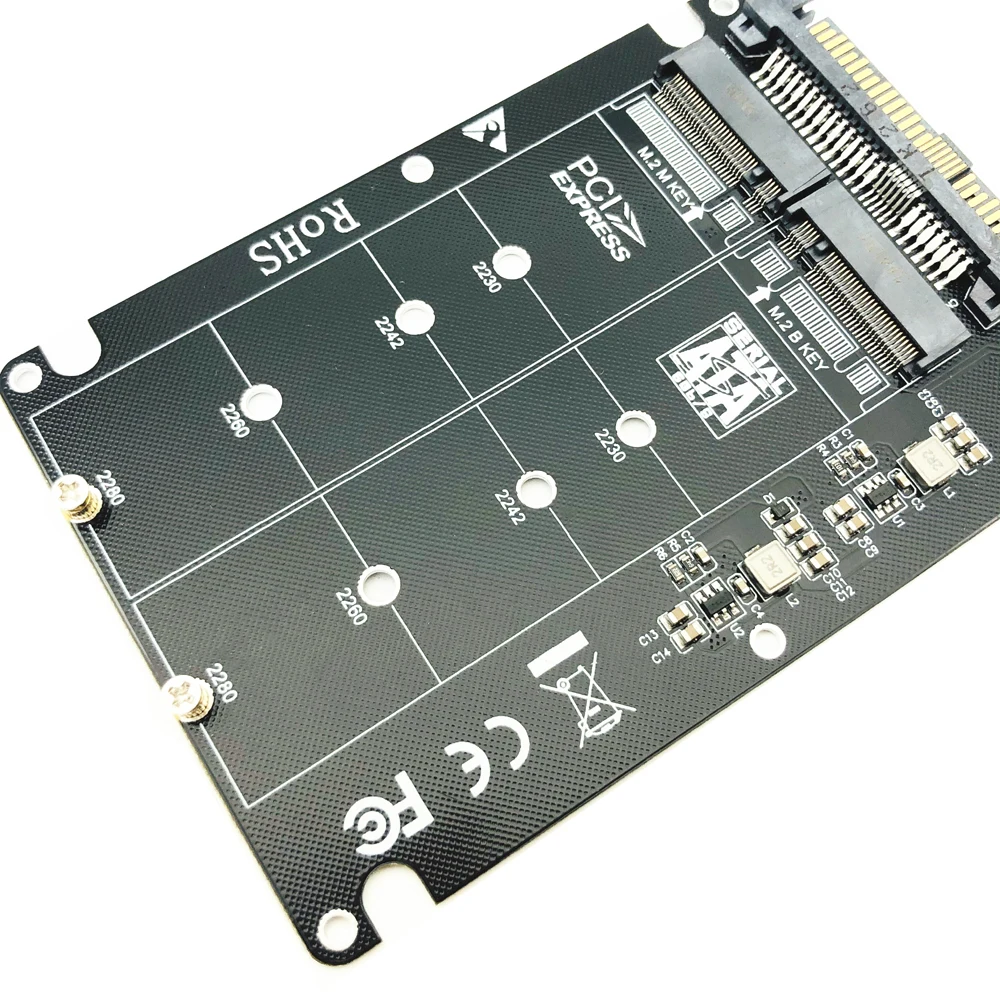Adaptador M.2 SSD a U.2, convertidor 2 en 1 M.2 NVMe SATA-Bus NGFF SSD a PCI-e U.2 SFF-8639 PCIe M2 para ordenador de escritorio y PC