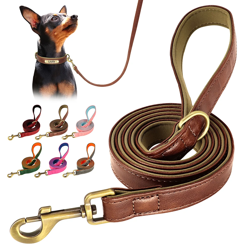 Correa de Cuero para Perro de 1.5 m, Resistente, para Pasear y Entrenar, para Perros Pequeños, Medianos y Grandes, Pitbull, Pug, Pastor Alemán
