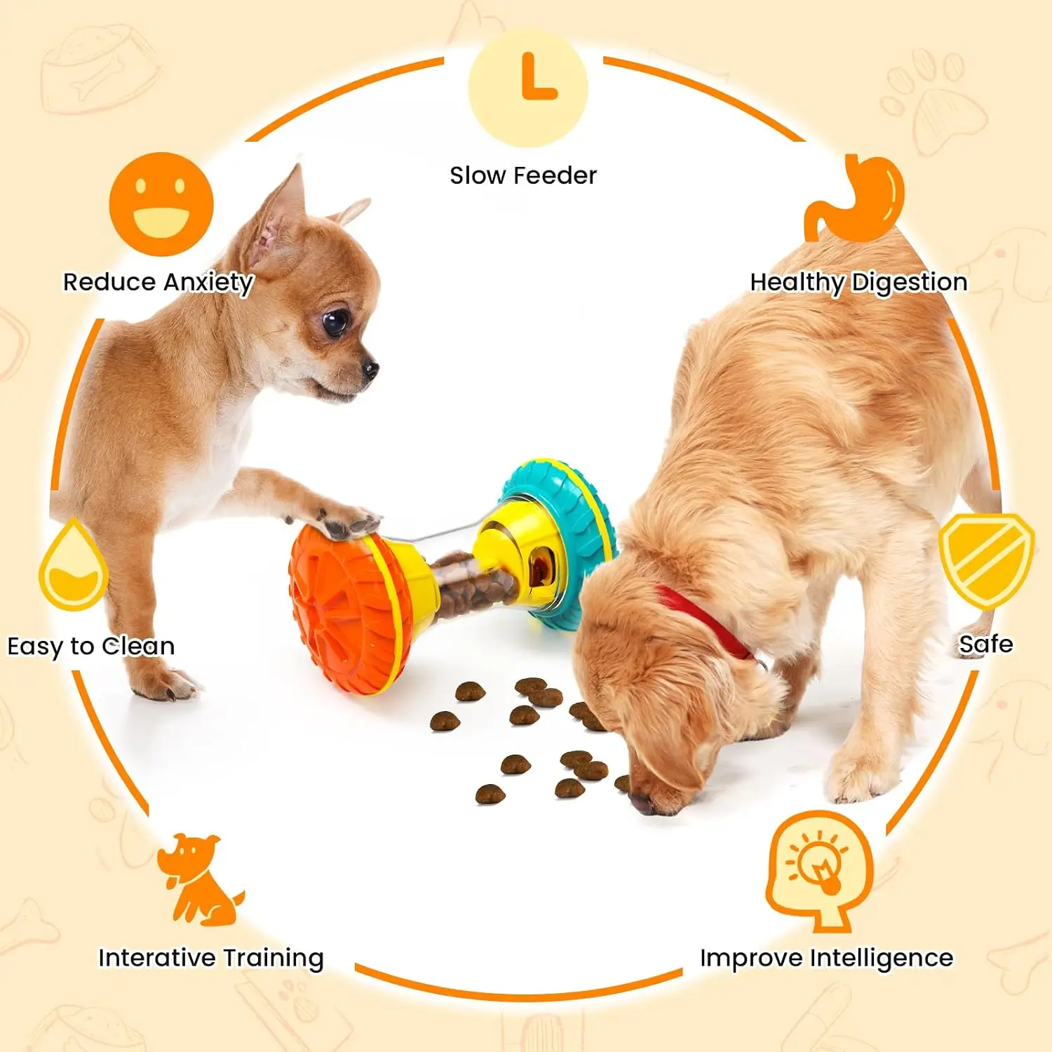 Juguetes Interactivos para Perros BoYoYo, Juguetes de Rompecabezas para Perros Inteligentes, Juguete de Enriquecimiento para Mantenerlos Entretenidos, Dispensador de Premios, Amarillo