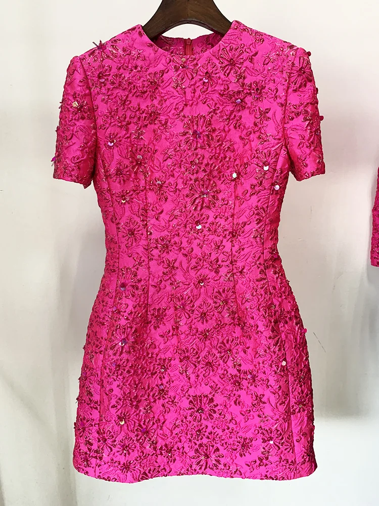 Vestido de Moda de Diseñador 2026 de HIGH STREET, Vestido Elegante con Adornos Florales de Jacquard con Cuentas para Mujer