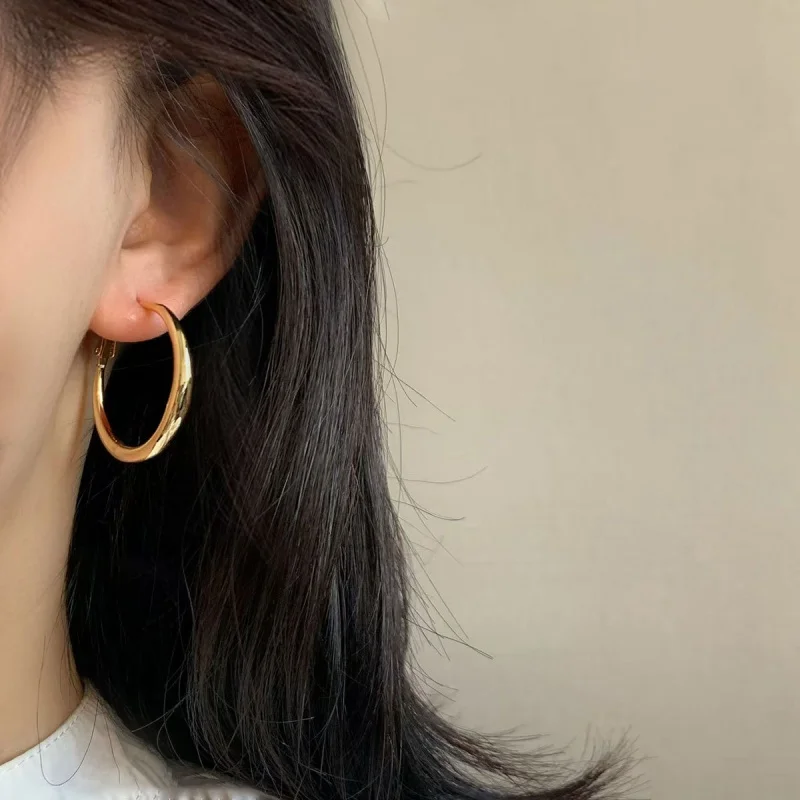 Pendientes de aro circulares grandes de Metal de acero inoxidable 316L para mujer, aretes redondos exagerados en forma de C, regalos de joyería