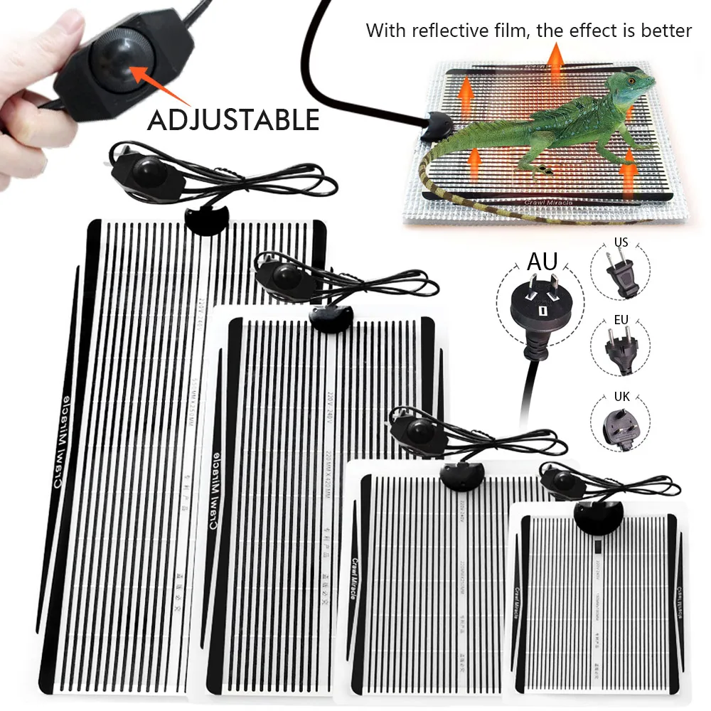 Estera calefactora para Reptiles con enchufe UE/EE. UU./REINO UNIDO/AU, con controlador de temperatura ajustable, incubadora de almohadilla cálida para acuario de tortuga lagarto, 5-35W