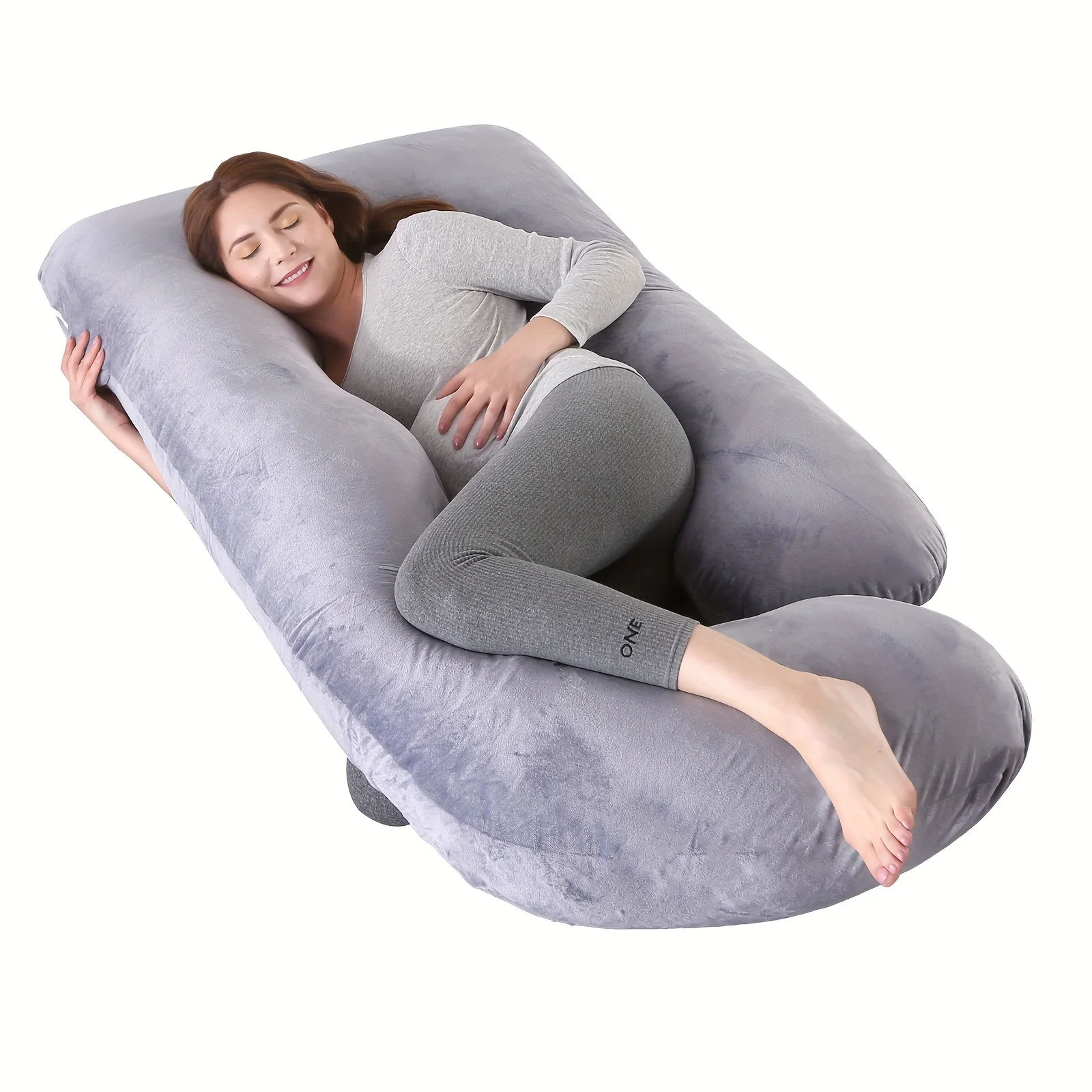 Almohada de maternidad desmontable: cojín de apoyo lumbar de terciopelo de cristal en forma de G para un lado de embarazada