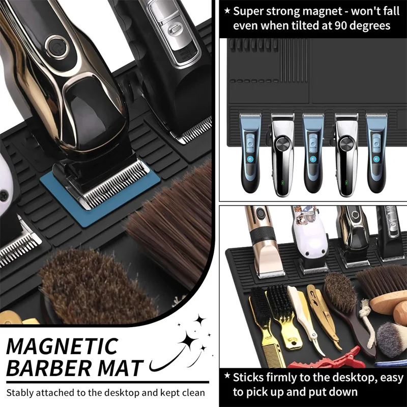 Tapetes Magnéticos para Barbería con Ranuras Dedicadas para Máquinas de Cortar Cabello, Antideslizantes y Resistentes al Calor, Organizador para Estación de Barbería