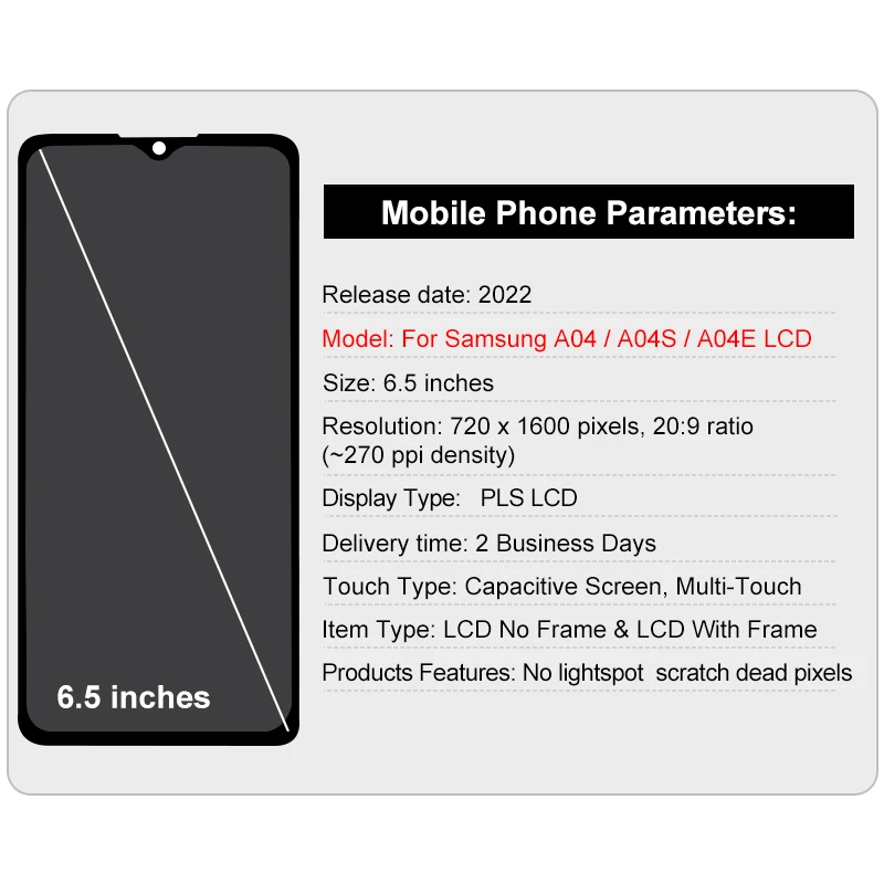 Pantalla táctil LCD A045 para Samsung Galaxy A04, A045F, A04S, A047, A047F, A04E, A042, A042F