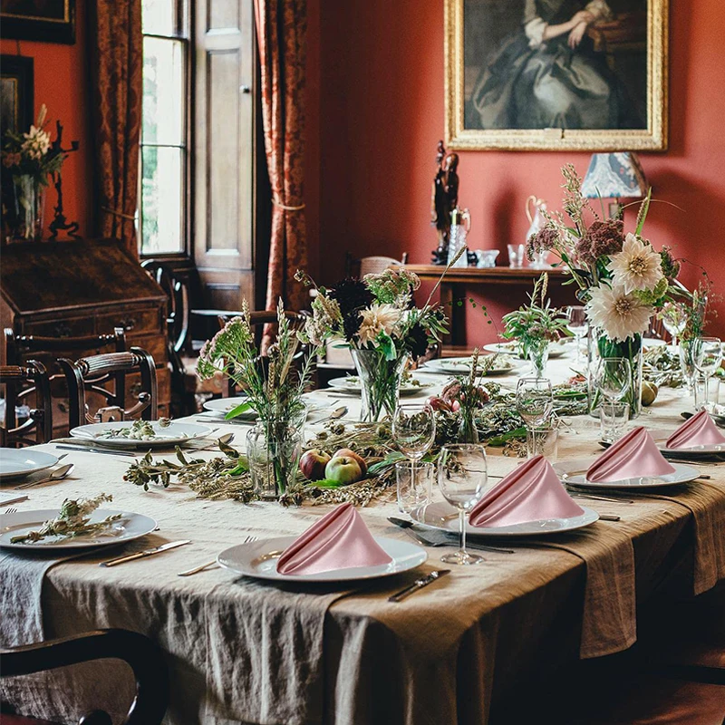 Juego de 24 Servilletas de Satén Cuadradas de 12 x 12 Pulgadas, Servilletas para Cena, Bodas, Fiestas, Servilletas Suaves para Mesa, para Bodas Románticas