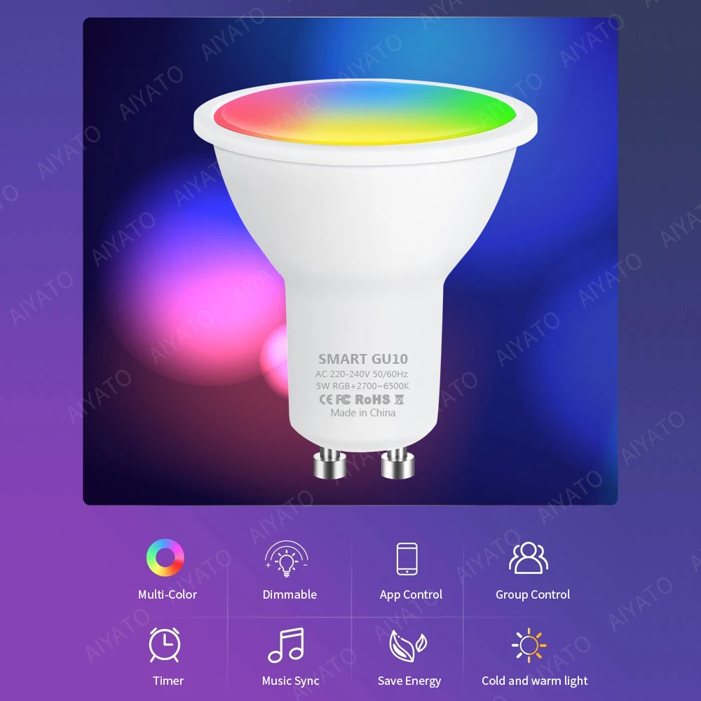 Tuya GU10 lámpara APP Control bombilla inteligente WIFI Bluetooth RGB 220V bombillas LED 5W regulable vida inteligente para habitación hogar grupo