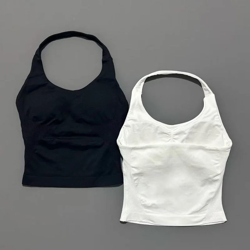 Top Deportivo Halter para Mujer, Sin Costuras, para Yoga, con Relleno Extraíble, Push-Up, Chaleco Deportivo, para Fitness, Entrenamiento, Running