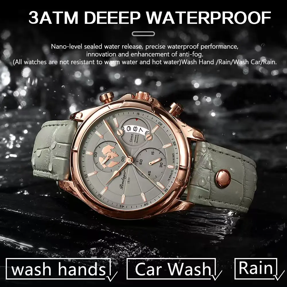 POEDAGAR, reloj deportivo informal para hombre con fecha, cronógrafo de Cuero Luminoso resistente al agua, relojes de cuarzo de lujo para negocios para hombre
