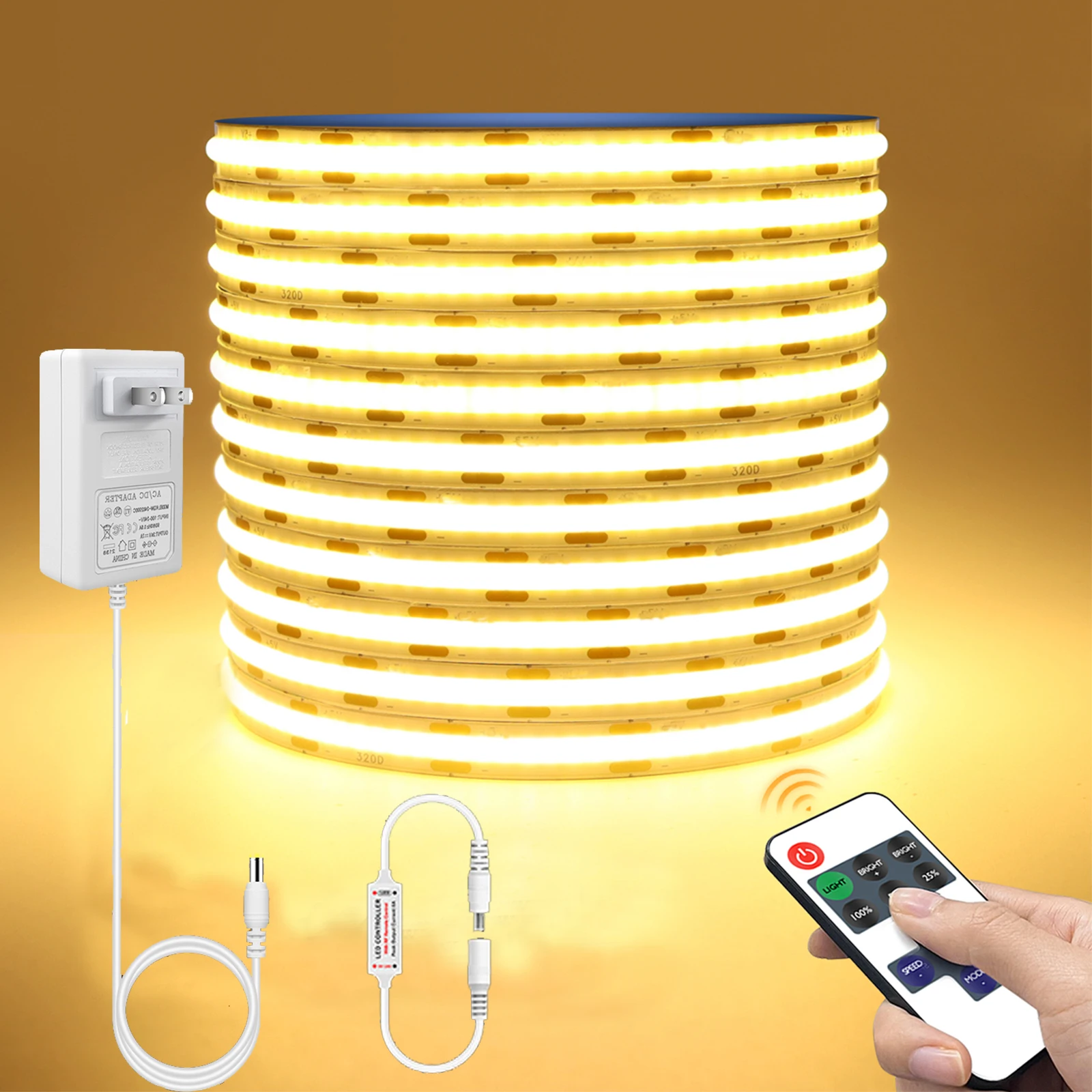 Tira de luces LED COB de 1-10M, 24V, regulable, Control remoto RF, 320LEDs/M, cinta DIY, retroiluminación para TV, espejo, iluminación decorativa para cocina y habitación