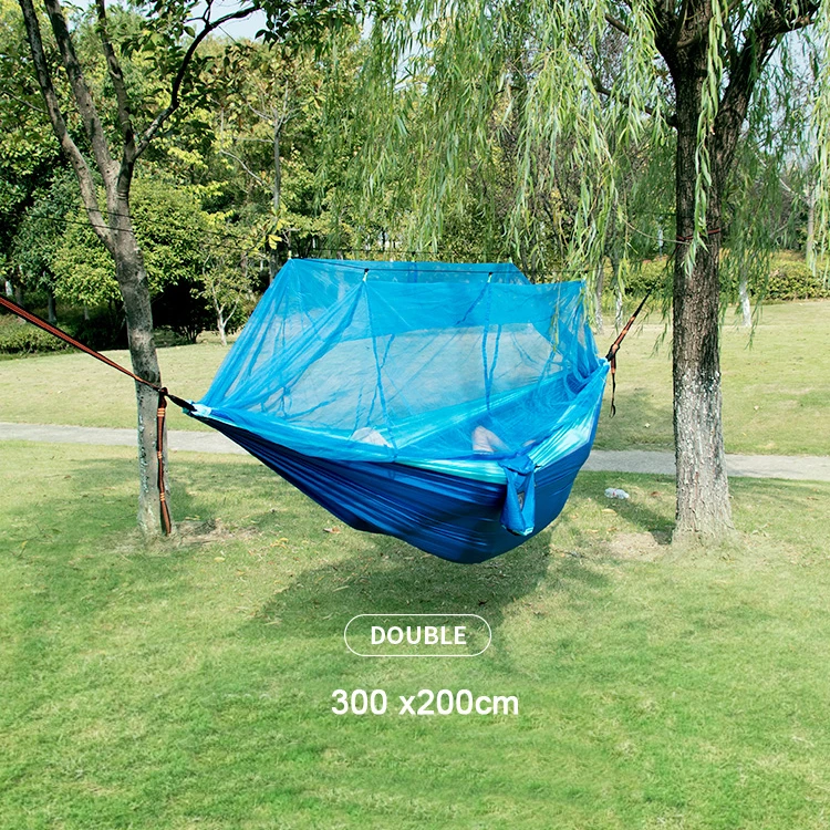 Hamaca para dormir colgante para acampar al aire libre, portátil, de tela de nailon de tamaño individual y doble, con mosquitera