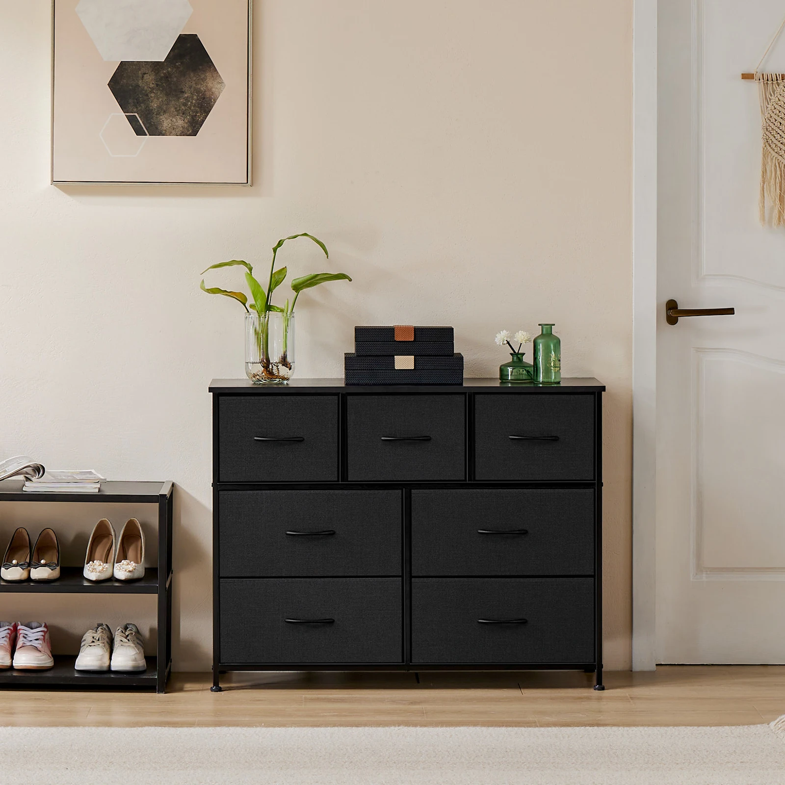JHK Desser para dormitorio con 7 cajones de tela, organizador, armario de almacenamiento, pecho, ropa para sala de estar, vitrina de muebles