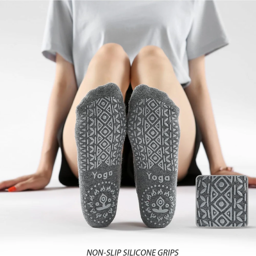 3 pares de calcetines de Yoga para mujer, calcetines antideslizantes de silicona para Ballet y Pilates, calcetines deportivos de baile transpirables con espalda descubierta de algodón para mujer