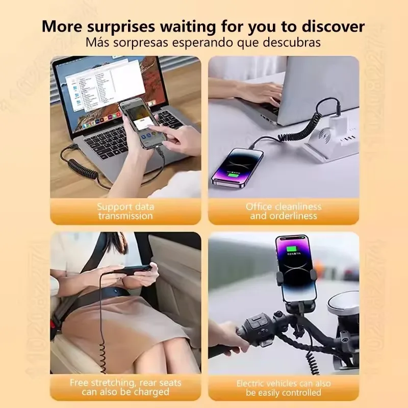 Cable de resorte elástico USB A Cable de carga para Apple iPhone 27W línea de datos 14 13 12 Pro XS Max Plus accesorio de teléfono de carga rápida