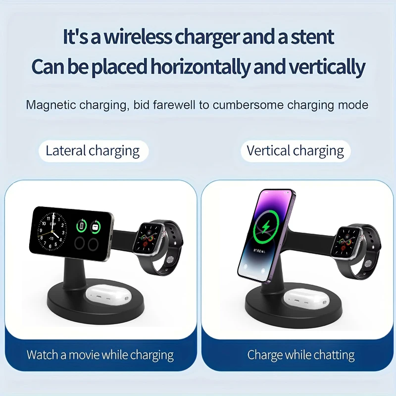 Soporte de cargador inalámbrico magnético 3 en 1 para Magsafe iPhone 16 15 14 13 Pro Max Apple Watch 9 8 AirPods Pro estación de carga rápida