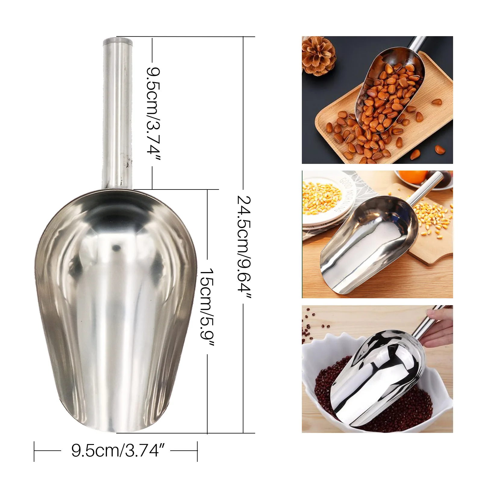 Pala de comida para mascotas, pala de alimentación para perros de acero inoxidable, cuchara para comida seca para gatos, cuchara gruesa de gran capacidad para comida para perros, 23,5x8x5cm
