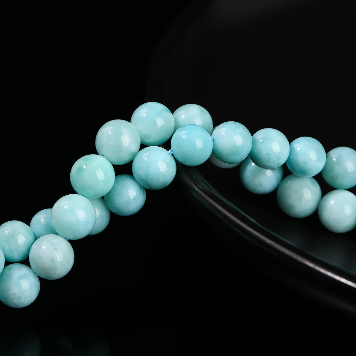 Cuentas de piedra Larimar de Dominica Natural 3A, espaciador suelto redondo liso, piedra preciosa del mar del océano para fabricación de joyería, accesorio de pulsera DIY