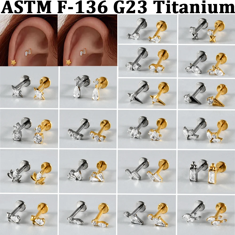 1 Pieza de Titanio Sólido, Diferentes Estilos, Roscado Internamente, Parte Trasera Plana, Piercing para Oreja, Labio, Cartílago, Tragus, Rook, Hélix, 16g, Unisex