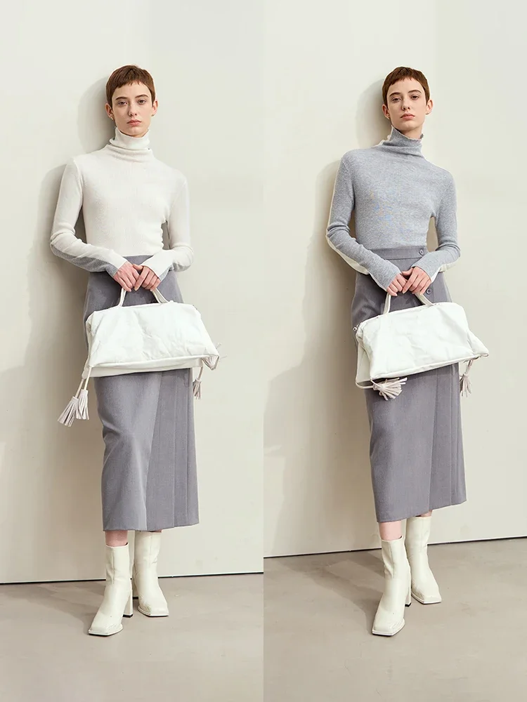 Amii-suéteres minimalistas de invierno para mujer, Tops de punto suaves ajustados de manga larga con cuello alto, jersey de retales, ropa 2024 12414019