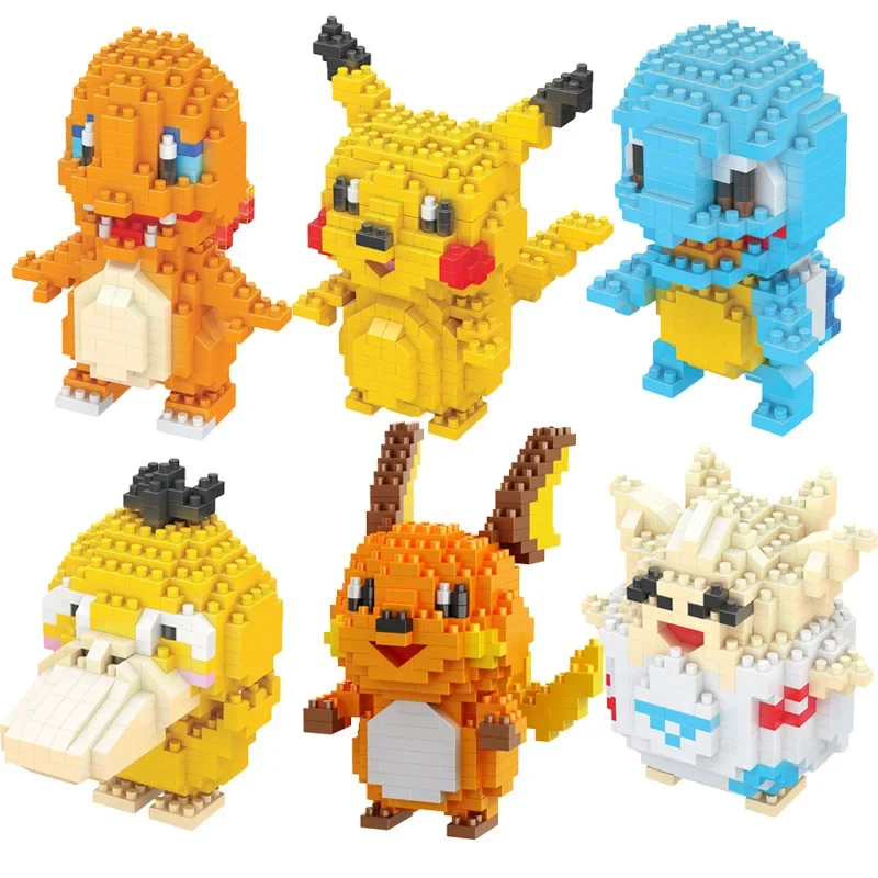 Mini bloques de construcción de dibujos animados de Pokémon DIY, Pikachu, Charizard, Eevee, Mewtwo, Anime, montar, modelo de acción, muñecas, Juguetes