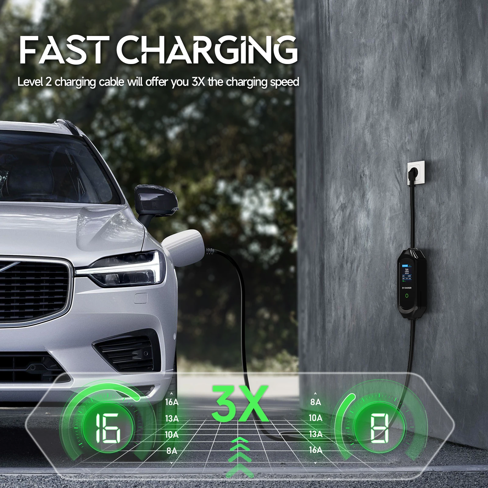 Cargador Portátil para Vehículos Eléctricos AFEEV Tipo 2, 7KW 32A, Monofásico, Wallbox Tipo 1/GBT, Cable de Carga Rápida EVSE, Enchufe CEE, Control por Bluetooth y APP
