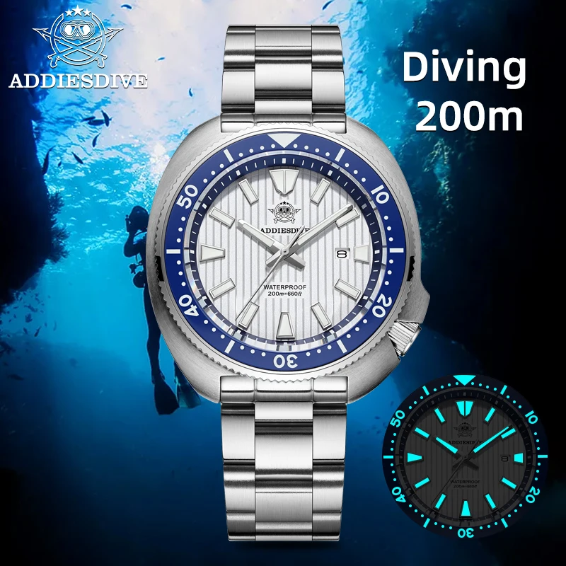 Relojes ADDIESDIVE de lujo para hombre, reloj de cuarzo con cristal de zafiro de acero inoxidable para hombre, relojes de pulsera luminosos 20Bar resistentes al agua