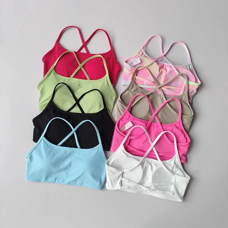 Sujetador deportivo de Color sólido para mujer, Top deportivo de gimnasio con espalda cruzada suave y almohadilla para el pecho, chaleco de Yoga push-up, Sujetador deportivo, Top corto de Yoga y gimnasio