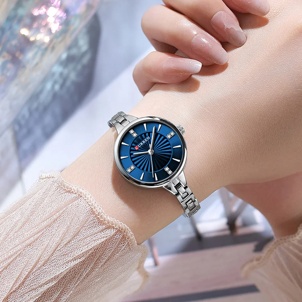 Reloj CURREN 9097 de cuarzo informal para mujer, elegante diseño Simple, resistente al agua, correa de acero inoxidable, reloj de pulsera de negocios a la moda para mujer