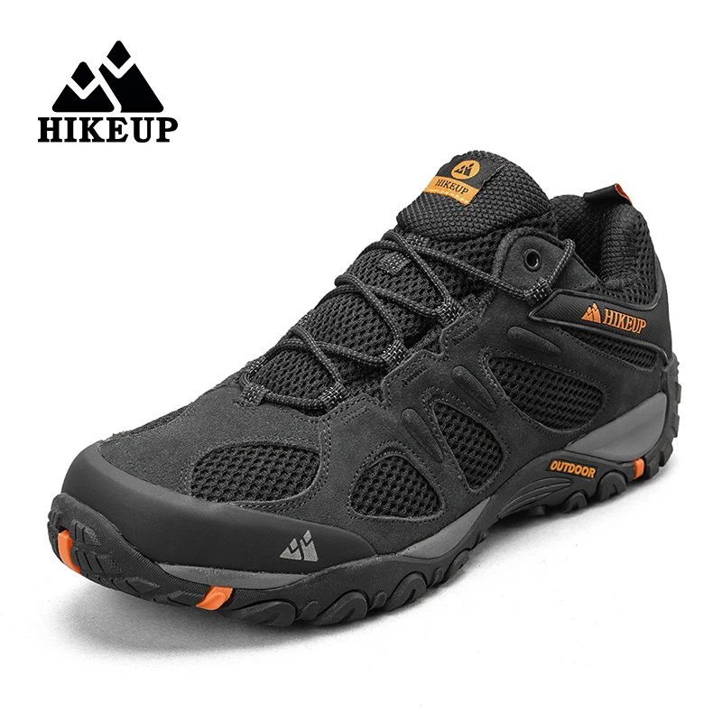 HIKEUP-zapatos de senderismo de cuero para hombre, calzado deportivo resistente al desgaste, con cordones, para escalada, Trekking y caza, novedad